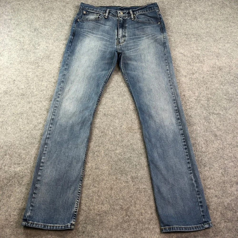 Levis 513 Mens Jeans 34x34 Straight Leg Blue Light Wash Stretch Slim Fit Classic
